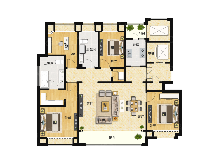 楼盘】四居室户型图|4室2厅1厨2卫建面 168m05房型图-无锡贝壳新房