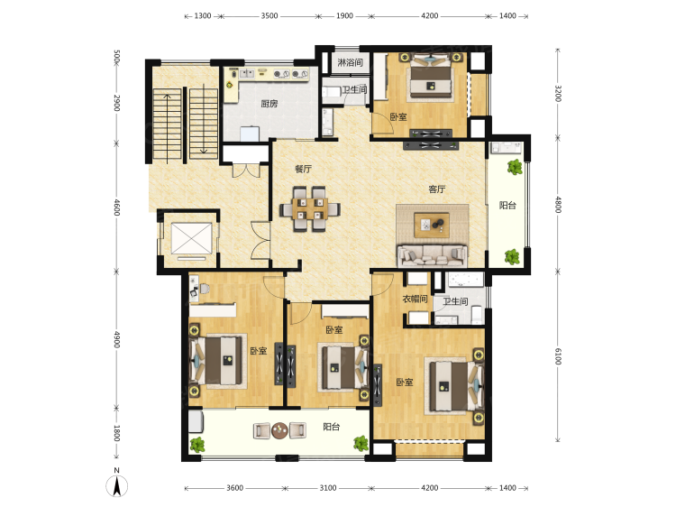 楼盘】四居室户型图|4室2厅1厨2卫建面 165m05房型图-太原贝壳新房