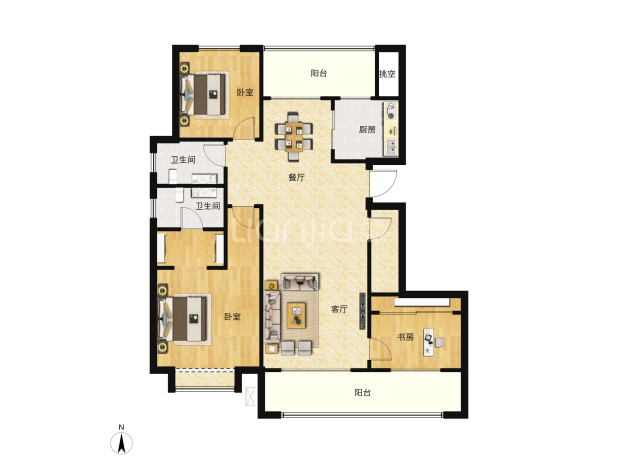 【山水龙城05区_烟台山水龙城05区楼盘】三居室户型图