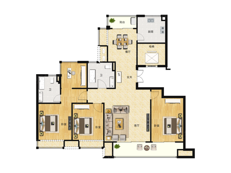 【融侨观澜_合肥融侨观澜楼盘】四居室户型图|4室2厅1厨2卫建面 135m