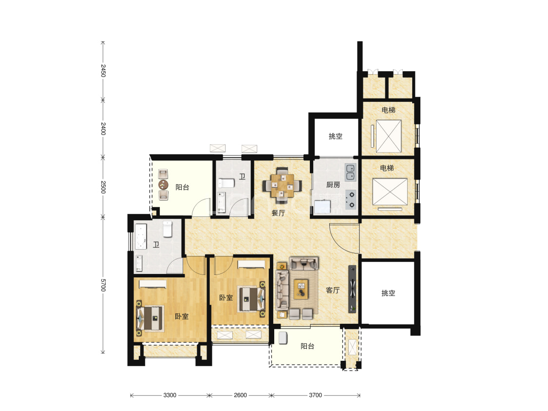 【恒福天悦_佛山恒福天悦楼盘】三居室户型图|3室2厅1厨2卫建面 89m