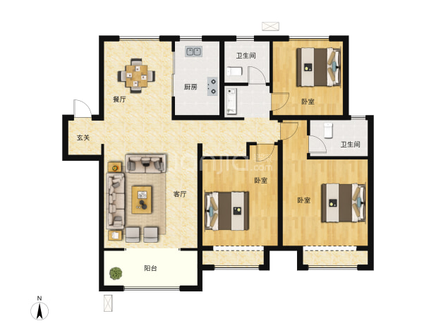 【中建锦绣城_青岛中建锦绣城楼盘】三居室户型图|房型图-青岛贝壳