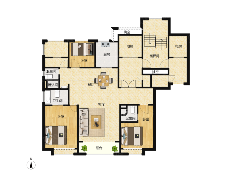 翡_北京绿地海珀云翡楼盘】三居室户型图|3室2厅1厨3卫建面 158m05