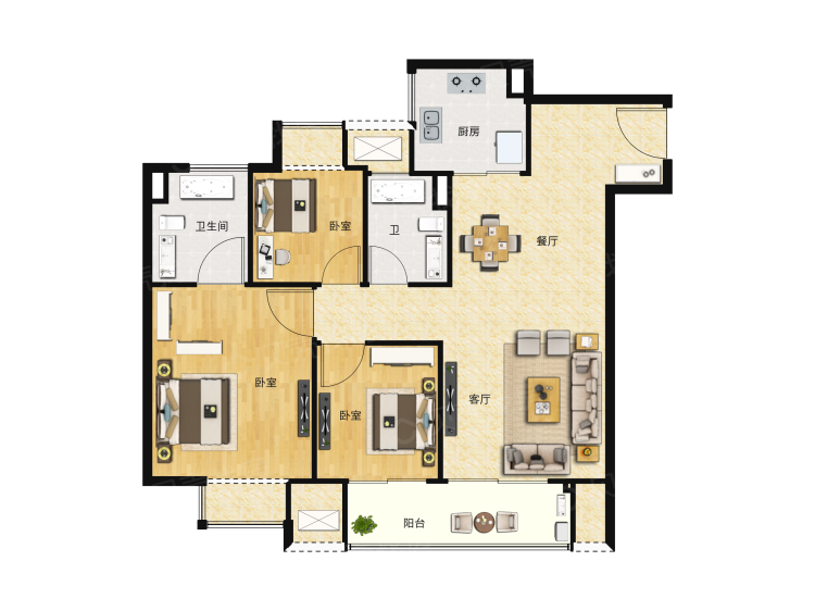 【时代城_无锡时代城楼盘】三居室户型图|3室2厅1厨2卫建面 113m05