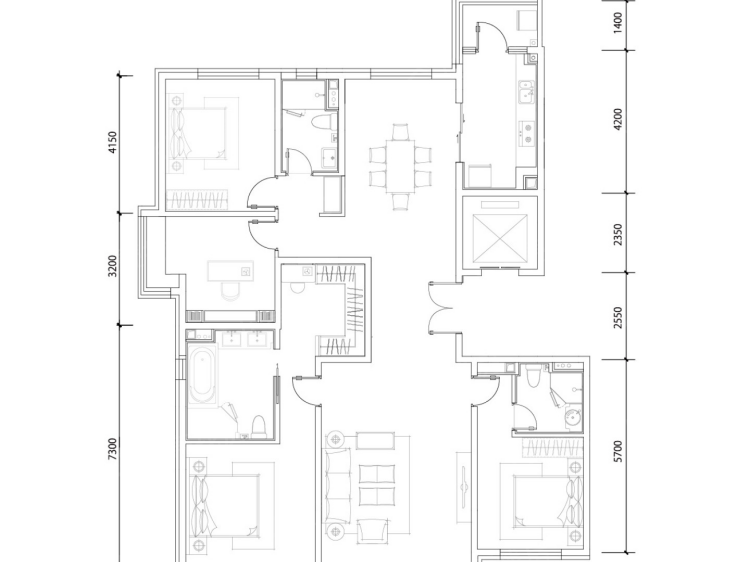 金府大院楼盘】四居室户型图|4室2厅1厨3卫建面 175m05房型图-北京