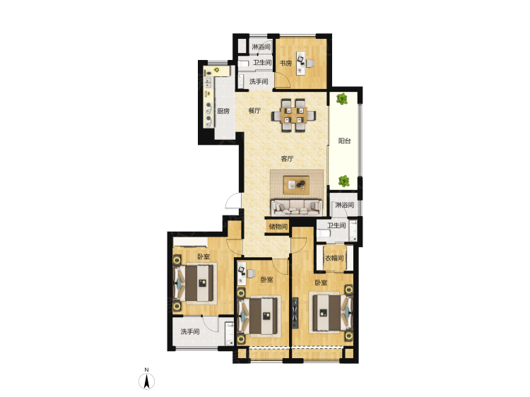 首开东城金茂府四居室户型图大全-杭州首开东城金茂府四居室房型图