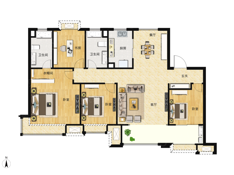 楼盘】四居室户型图|4室2厅1厨2卫建面 145m05房型图-济南贝壳新房