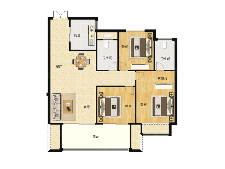 【融侨观澜_合肥融侨观澜楼盘】三居室户型图|3室2厅1