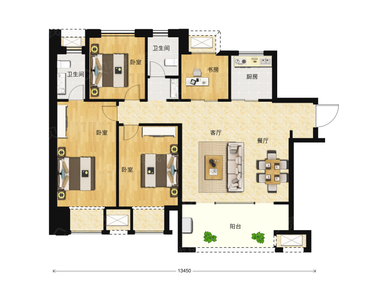 著_无锡万科天一玖著楼盘】四居室户型图|4室2厅1厨2卫建面 128m05