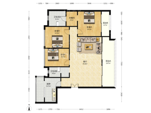 整租·合能枫丹铂麓二期 3室2厅 西北