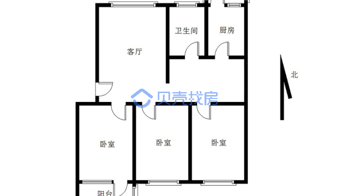 二康边好房 单价4900大三居南北通透 集中供暖满五唯一-户型图