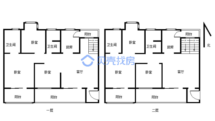 六室4厅二层大面积套内跃层6朝南卫生间带窗-户型图