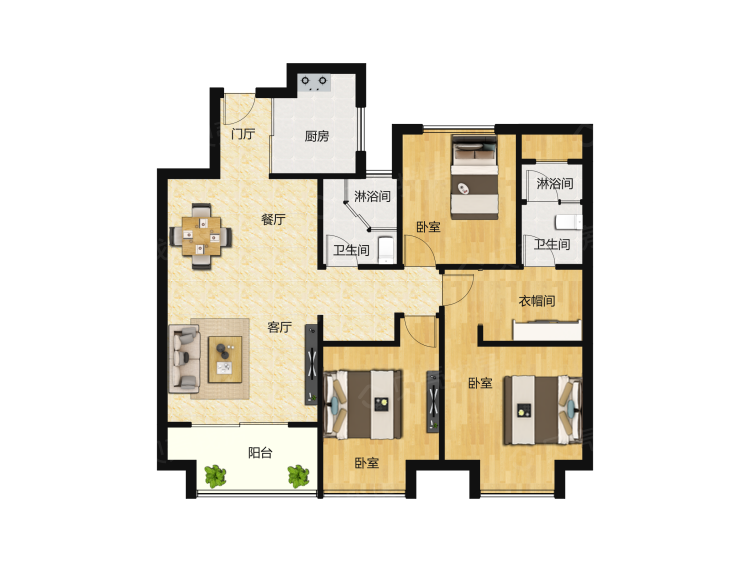 融创城3室2厅2卫户型图