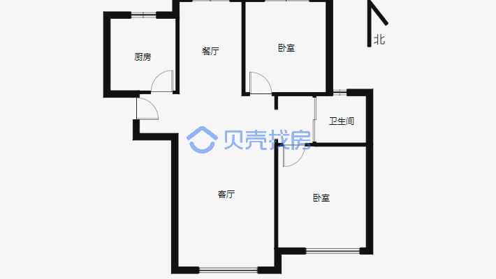 中城国际城一期 2室2厅 南 北-户型图