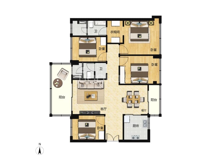 十里水汀花园4室2厅2卫户型图