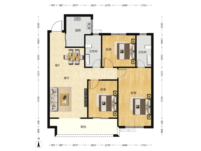 锦绣悦府3室2厅2卫户型图
