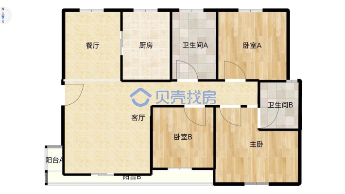 盛邦上海名邸 3室2厅 南-户型图