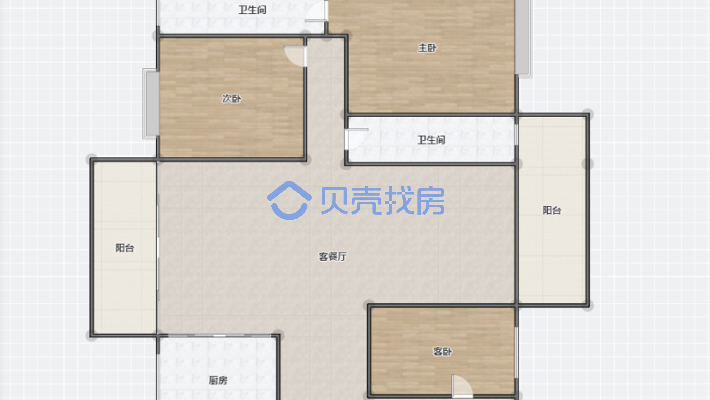 紫京城小高层洋房电梯中层三室两厅两卫-户型图