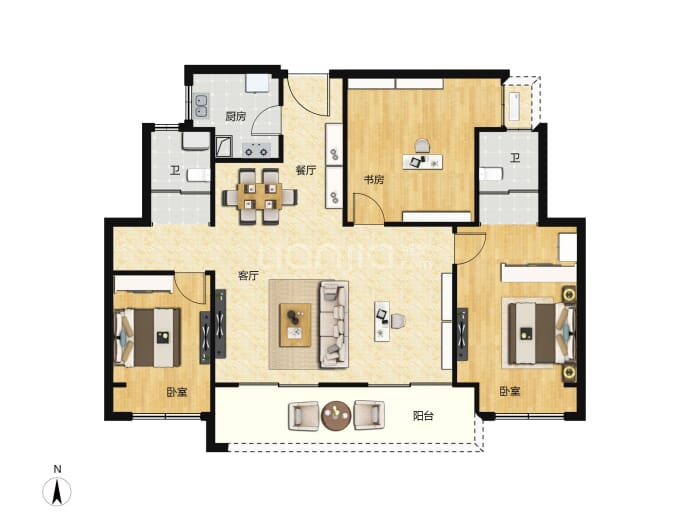 大正·水晶森林二期3室2厅2卫户型图