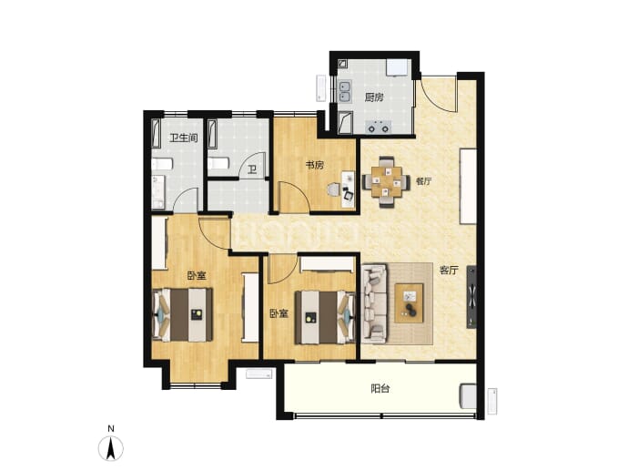 联投花山河3室2厅2卫户型图