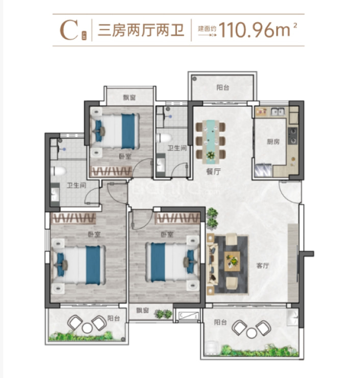 海之梦度假花园3室2厅2卫户型图