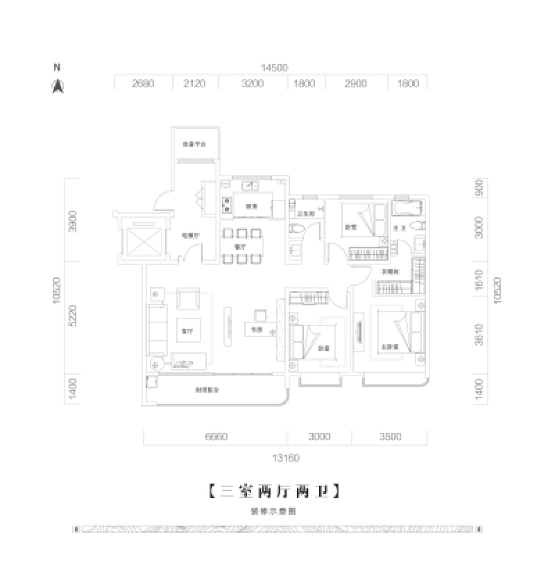 【舜山府_济南舜山府楼盘】三居室户型图|3室2厅1厨2卫建面 138m05