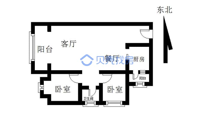 上江北精装两室 中间楼层 带家电家具出售-户型图