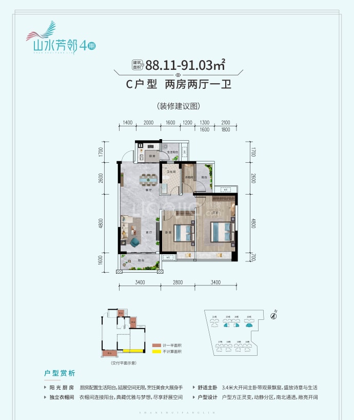 山水芳邻四期--建面 88.11m²