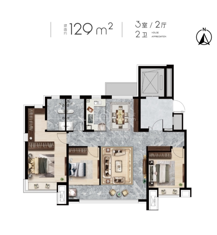 荣科东城悦郡--建面 129m²