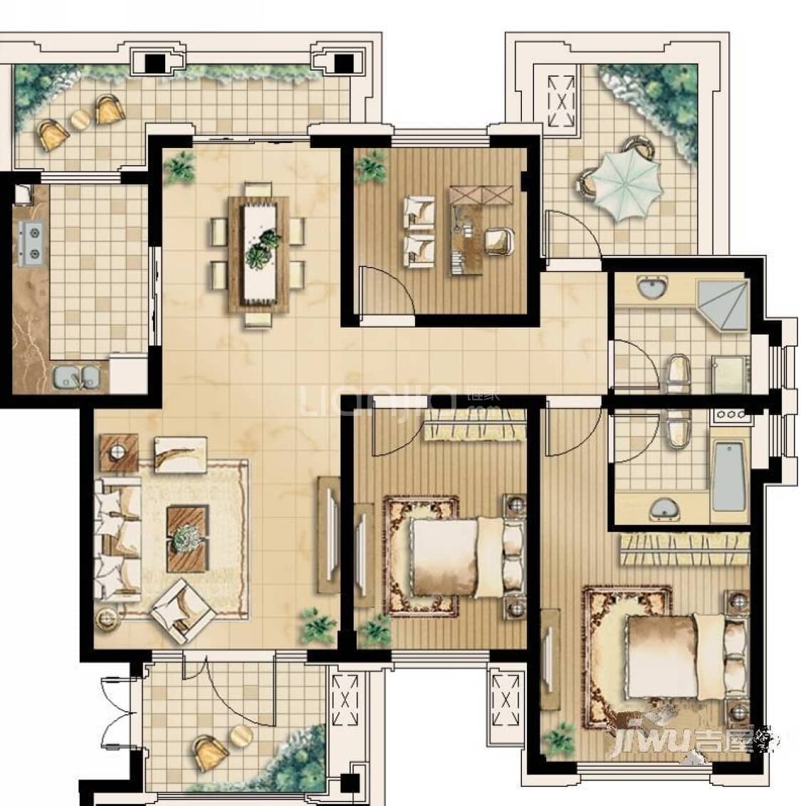 【绿地世纪城_泰州绿地世纪城楼盘】三居室户型图|3室2厅1厨2卫建面