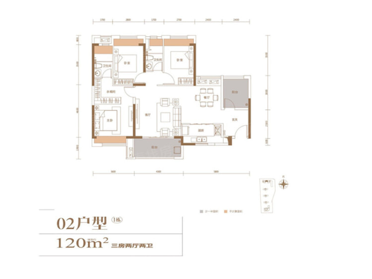 君御世家楼盘】三居室户型图|3室2厅1厨2卫建面 120m05房型图-中山