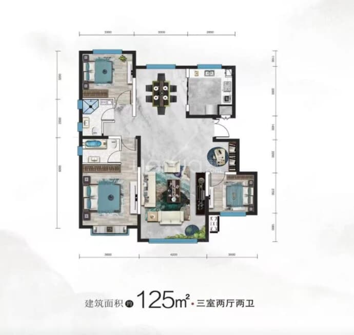丽水湾3室2厅2卫户型图