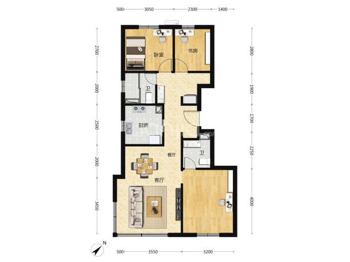 北京城建·国誉燕园3室2厅2卫户型图