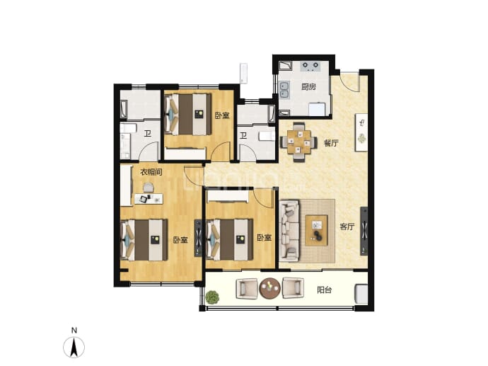 建发天悦云庐3室2厅2卫户型图
