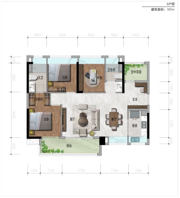 中建映湖万黛--建面 107m²