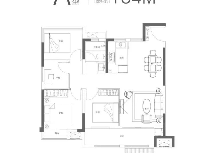 【翡丽东方_合肥翡丽东方楼盘】四居室户型图|4室2厅1厨1卫建面 104m