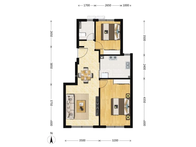 建发观堂府2室2厅1卫户型图