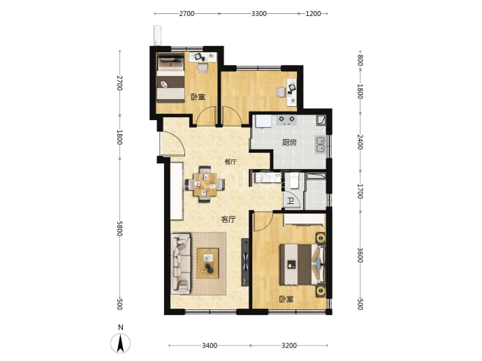 北京建工嘉境里3室2厅1卫户型图