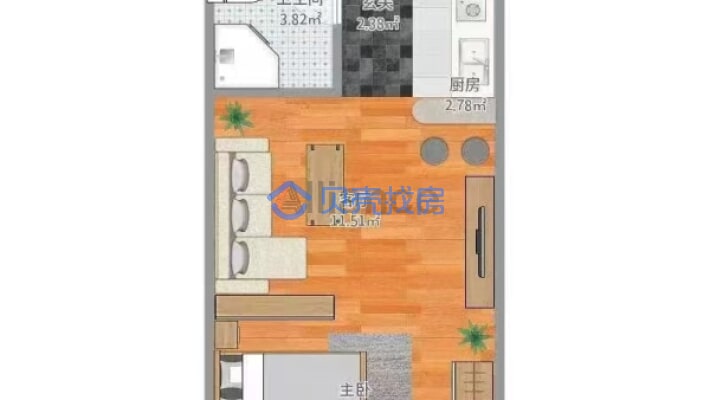 梦想天街：中高 档小区，中间楼层一房精装修出行方便-户型图