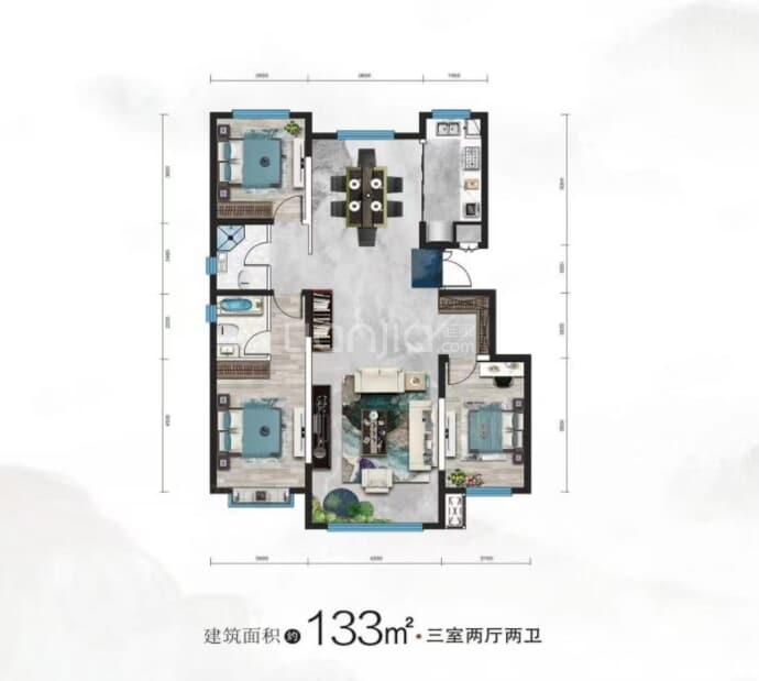 丽水湾3室2厅2卫户型图