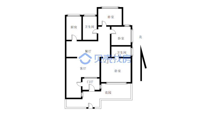 H华装修50W。1楼带花园。三居。小区正当中 中税。-户型图