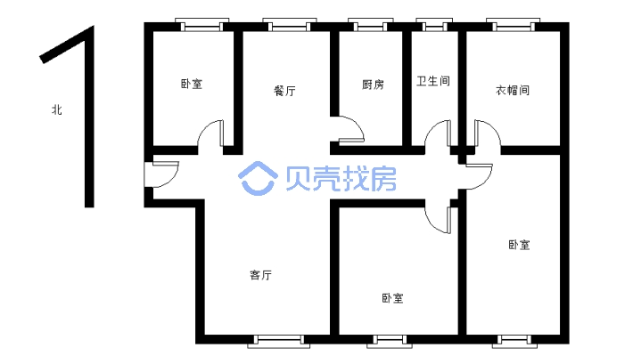三室两厅，一厨一卫，简装步梯，南北通透-户型图