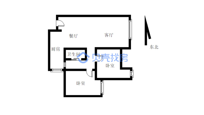 上江北 凤凰别院 电梯精装两房 户型方正-户型图