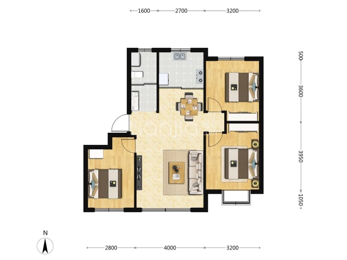中国院子3室2厅1卫户型图