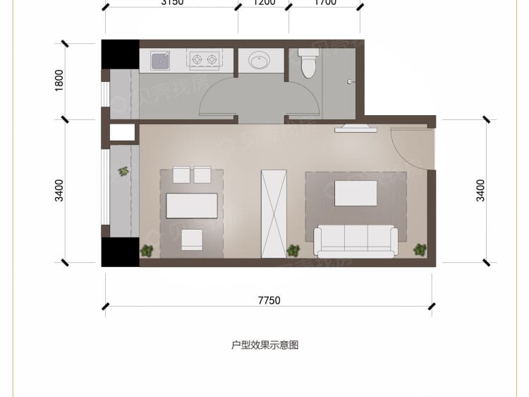 长冶南阳御龙府1室1厅1卫户型图