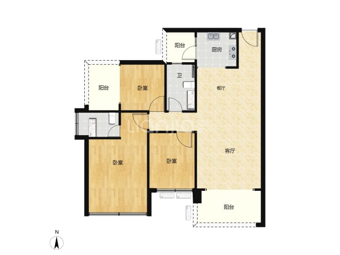 誉峯名门3室2厅2卫户型图