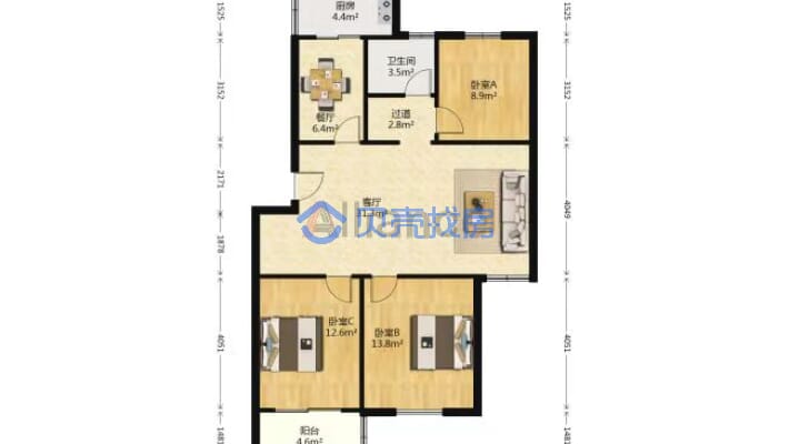 新月园 3室2厅 南-户型图