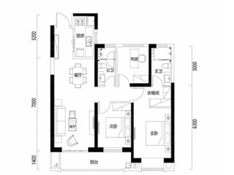 【泛悦城_武汉泛悦城楼盘】三居室户型图|3室2厅1厨2卫建面 206m05