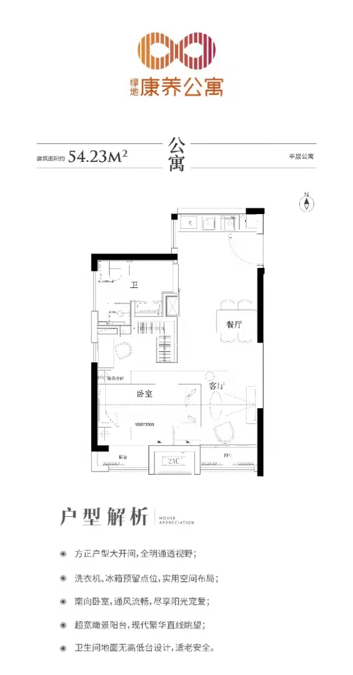 绿地德迈珑璟台--建面 54.23m²