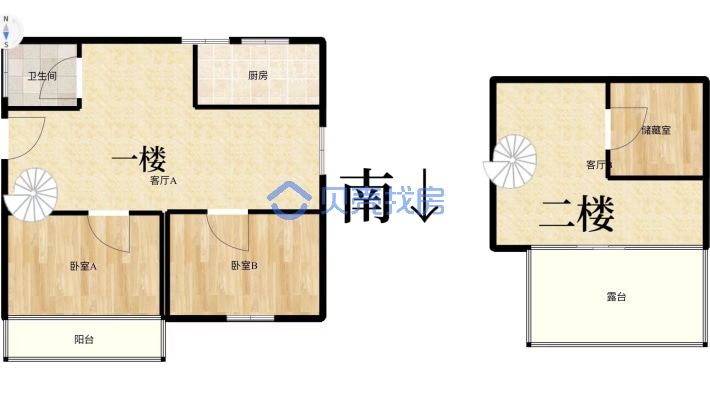 幸福花园多层6楼带阁楼，两室90平，有车库-户型图